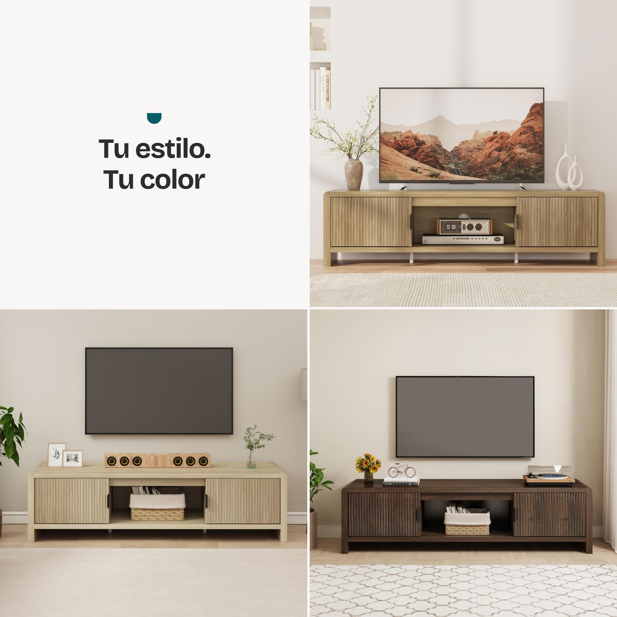 [en.casa] Mueble de TV Lukkodso con 1 Compartimento Abierto y 2 Cerrados 1 Pasacables Mueble de Salón con 2 Puertas Tablero Rectangular MDF 150 x 40 x 40 cm - Efecto Roble