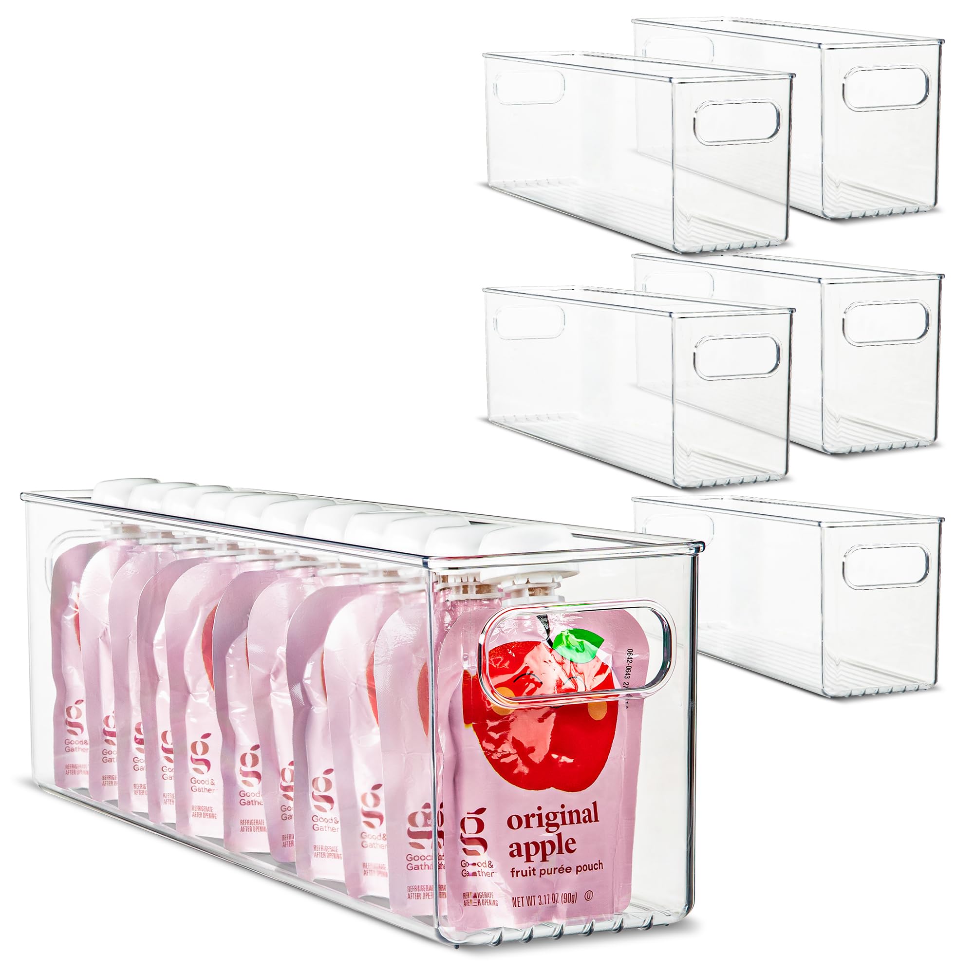 primebox Frischhaltedosen aus Kunststoff, transparent, mit Griffen, für die Organisation von Küche, Speisekammer, Kühlschrank, Gefrierschrank, Speisekammer, Badezimmer, 40,6 x 10,2 x 12,7 cm, 6 Stück