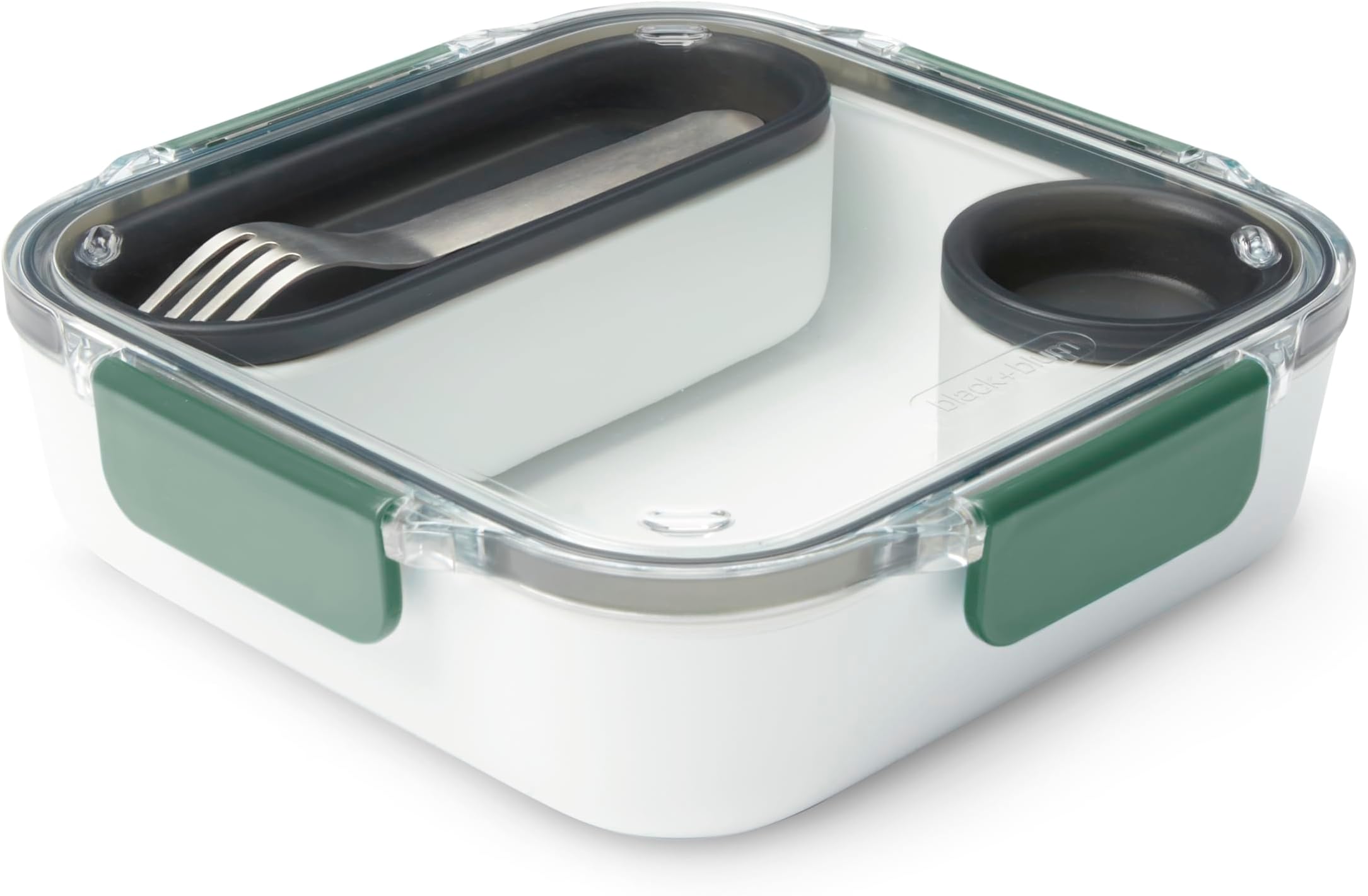 BLACK+BLUM | Bento Box Style Compartment Food Container | Packed Lunch Box for Kids and Adults with Stainless-Steel Travel Fork, BPA-Free, Leak-Proof, Microwave Safe | Olive Green, 1 L / 34 fl oz