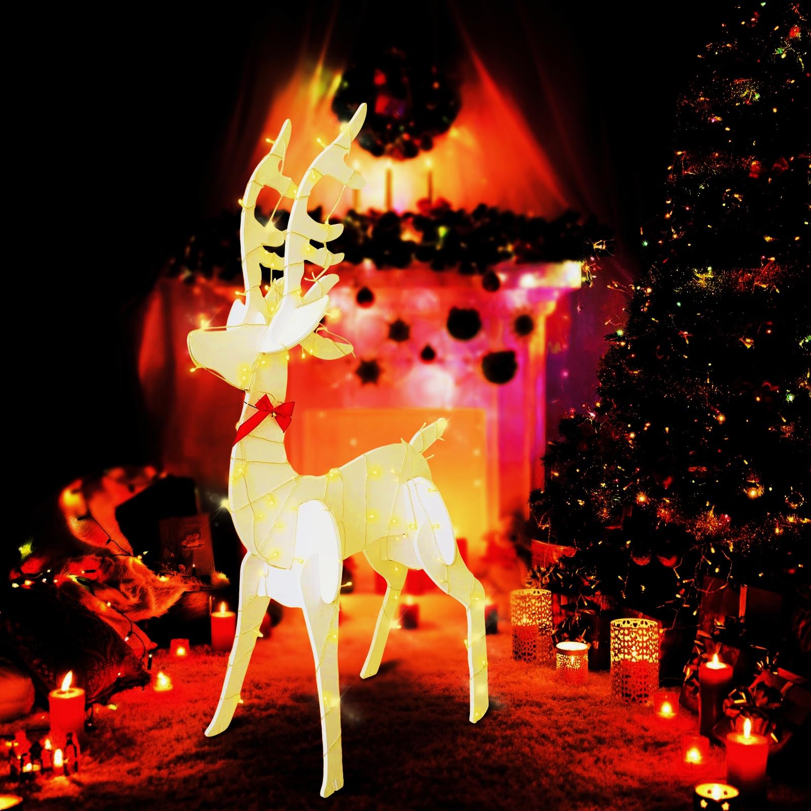 Juego de 3 piezas de decoración de Navidad de renos iluminados grandes, juego de ciervos de Navidad para exteriores, juego de ciervos iluminados para decoración de patio, decoración de césped al aire