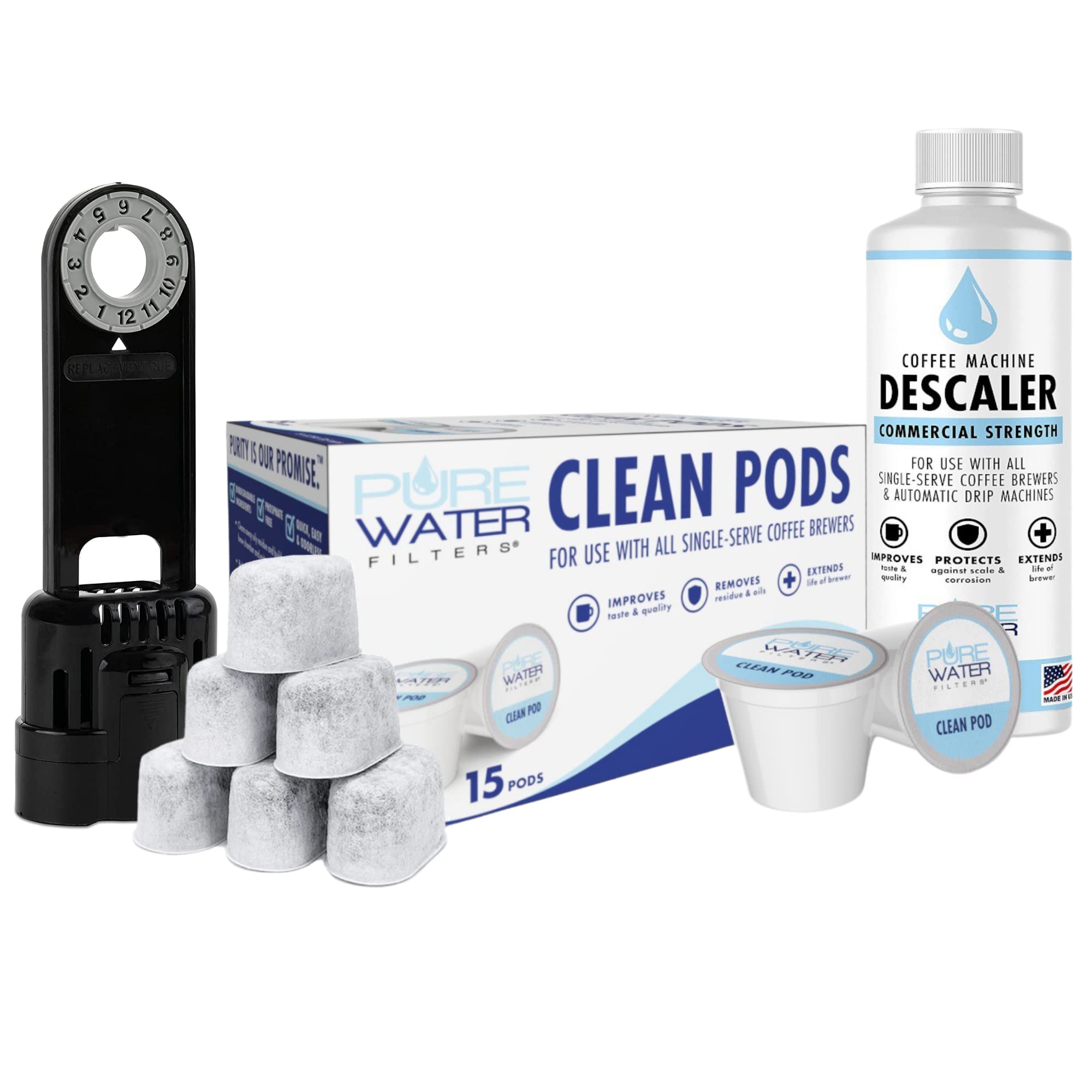 Brewer Maintenance Starter Kit - Deep Clean, Care, Replace - For Keurig 1.0 Brewing Systems - Includes One 3-Use Descaling Solution, 15 Clean Pods, 1 Black Filter Holder & 6 Water Filter Cartridges