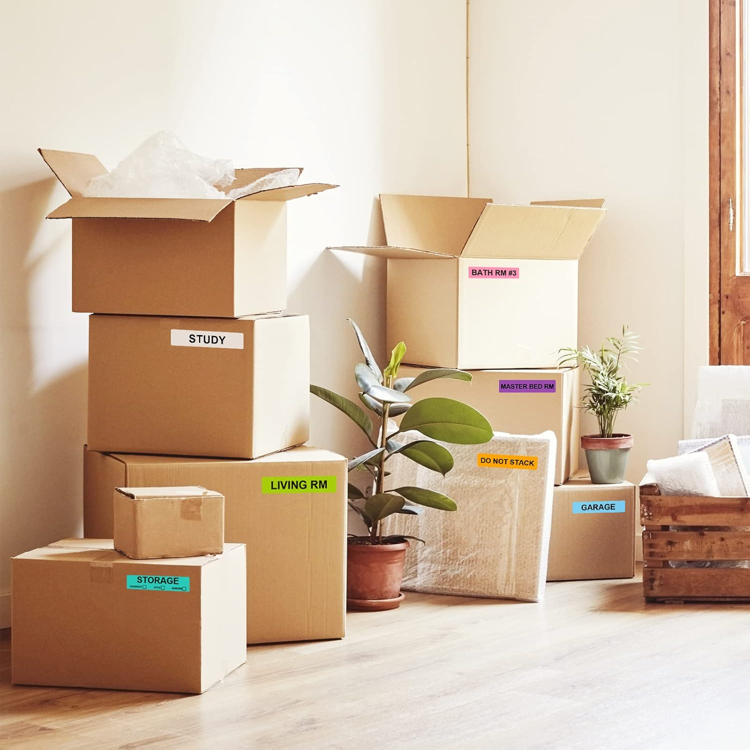 1440 Count Home Moving Labels,24 Rolls Different Color Coding Moving Labels for Boxes Stickers + Fragile Moving Stickers + 2 Blank Label roll is for Customized use - Image 7