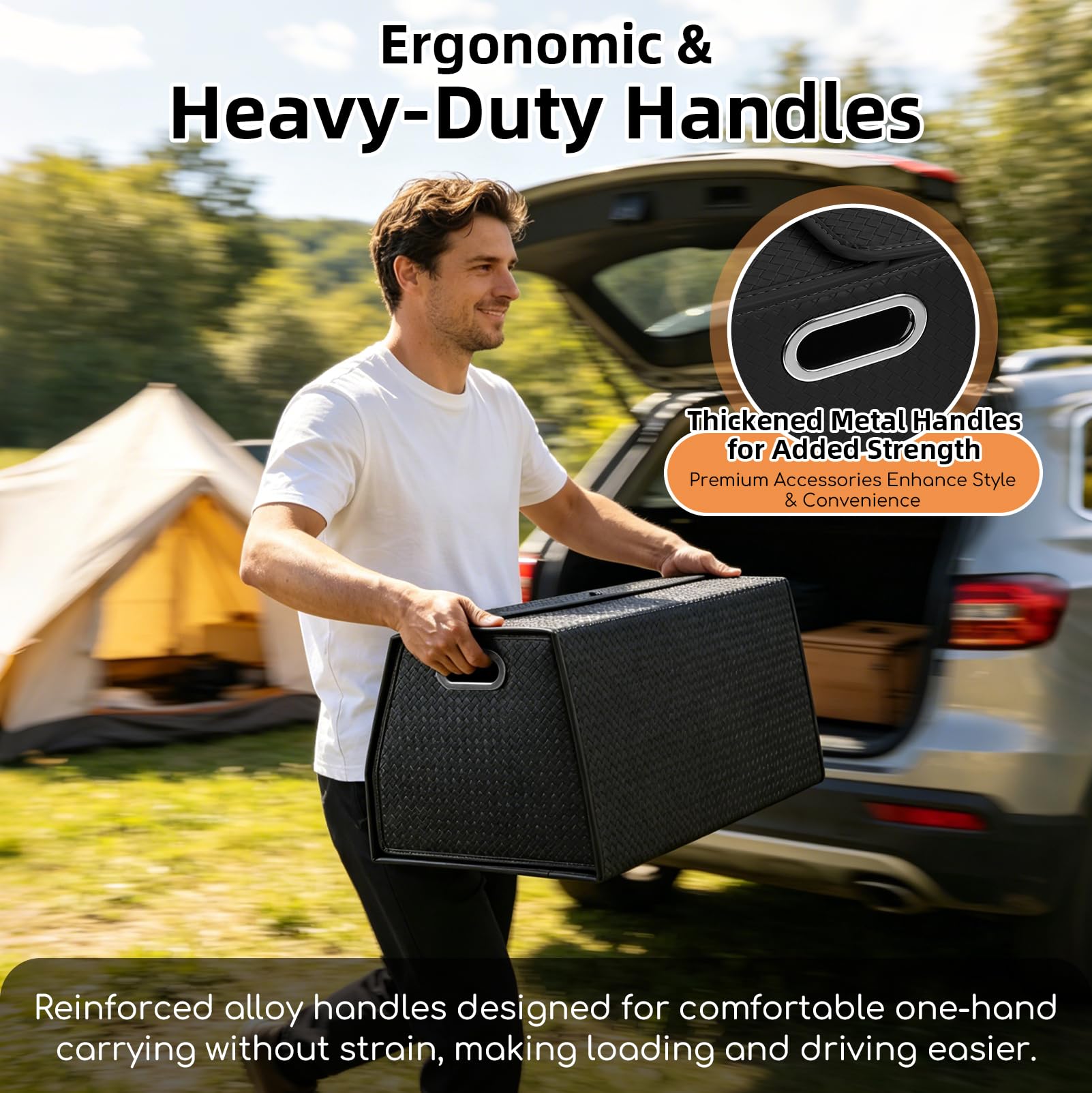 JAOGAUS Organizer per bagagliaio auto, pieghevole, grande contenitore per bagagliaio con divisorio, antiscivolo, in pelle nappa, impermeabile, per auto, SUV a casa