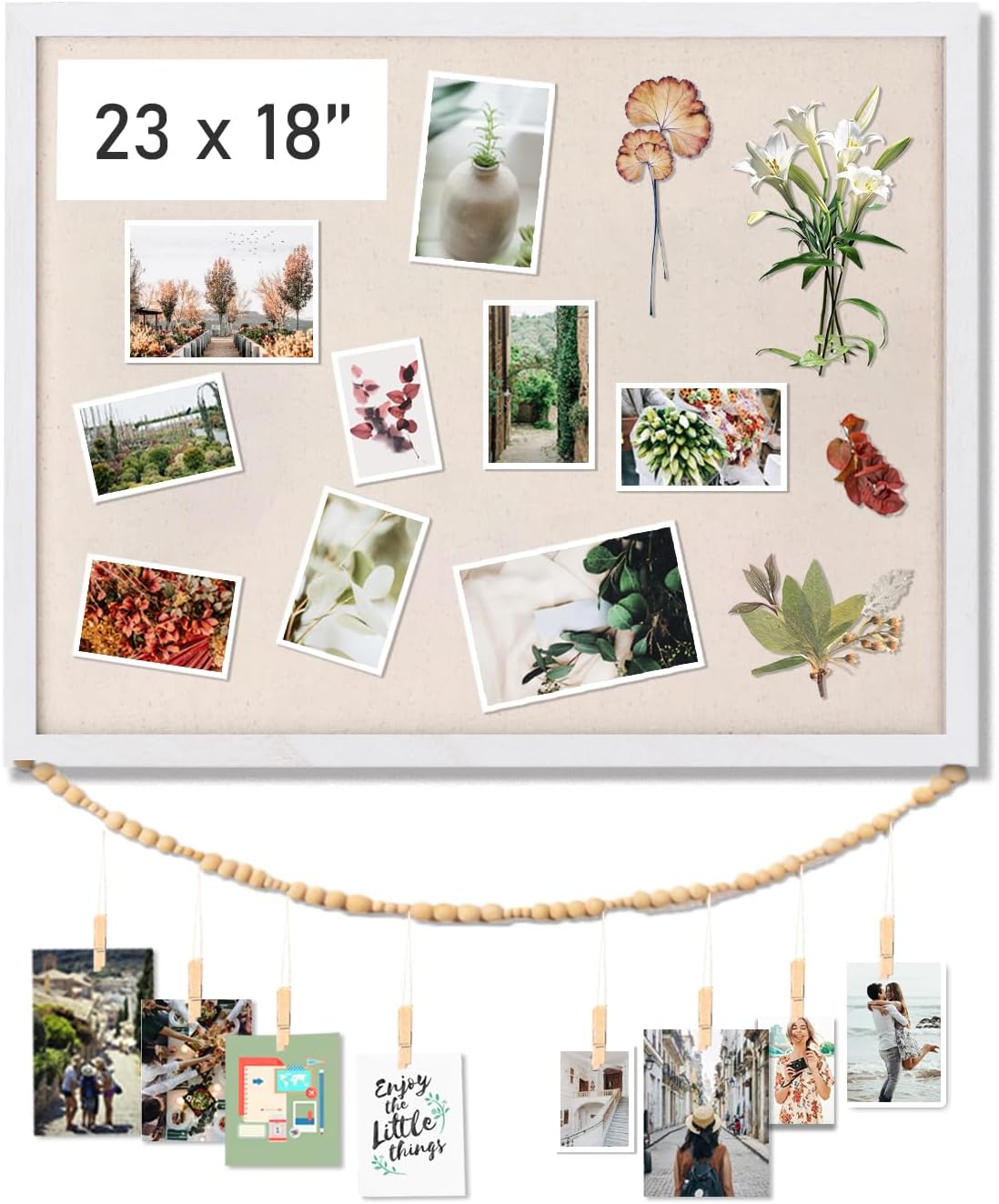 large bulletin board, 23 x18 cork boards for walls with frame, display pin board vision board for home kitchen school office decor 10-pushpin (vintage white) white 1 pcs 23" x 18"