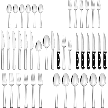 Joyfair Cutlery Set for 6 People Stainless Steel 36-Piece Set with Steak Knives Elegant Flatware Set with Knives Forks Spoons Cutlery for Home Party Restaurant Dishwasher-Safe & Rustproof
