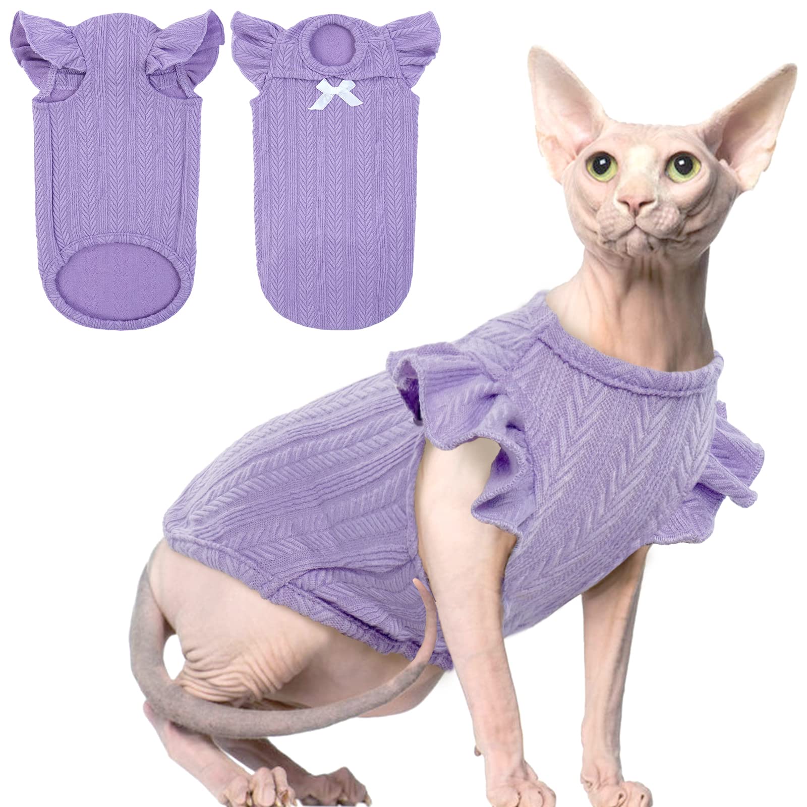 BonaweiteSphynx Hairless Cat Shirts, Cotton Kitten T-Shirts Cat Vest Pet Clothes, Cute Breathable Cat Wear Devon Rex Gifts, Summer Hairless Cat's Clothes Pajamas Jumpsuit for All Season