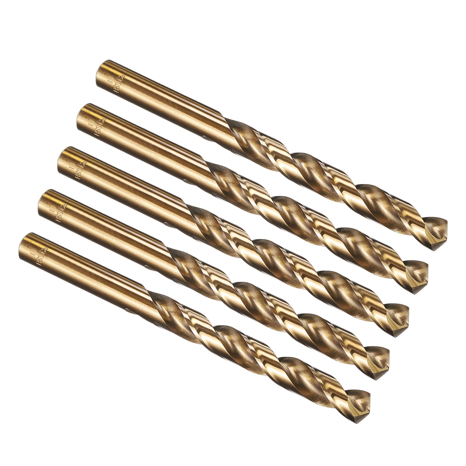 PATIKIL 11mm Drill Bit, M35 Cobalt 5% High-Speed Steel Jobber Straight Shank 135° Gold Finish for Stainless Steel Hard Metal - 5 Pack