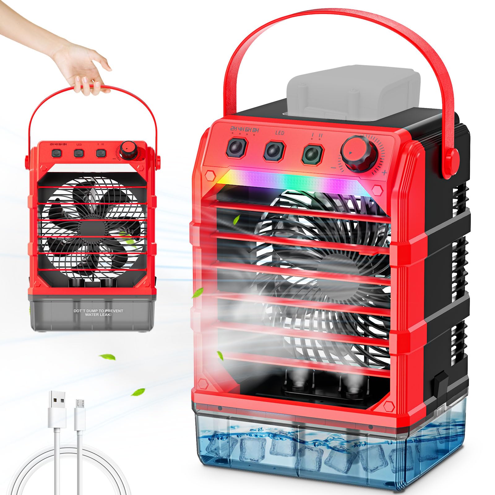 TAIRDA Portable Misting Fan Compatible For Milwaukee 18V Battery(NO Battery), Water Misting Fan With TYPE C Cable, 1.6L Water Tank, 8H Timer, Variable