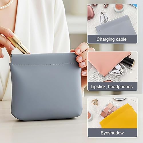 Miniatura 3 de 4 bolsas de cuero, mini bolsa de cosméticos con cierre automático, organizador de cuero con cierre a presión para bolso, accesorios de viaje para