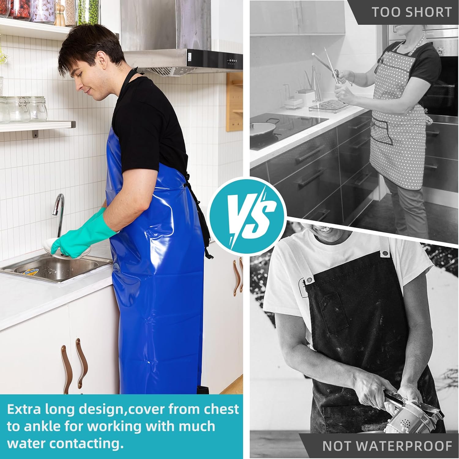 VICOGARD 2 Pack Waterproof Rubber Vinyl Apron 47 Inch Chef Aprons Heavy Duty Chemical Resistant Work Unisex PVC Aprons - Image 4