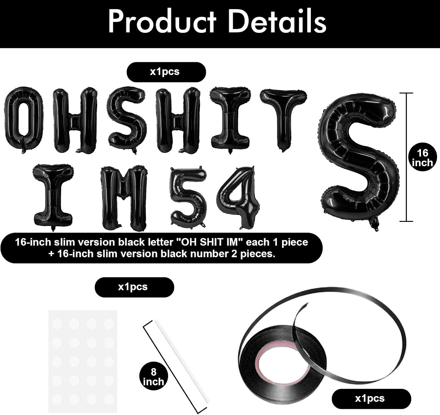 Oh I’m 54! Latex Balloons 16 Inch Black Hallo Fifty Four Cheers to 54 Years Old Theme Decor for Man Woman Happy 54th Birthday Party Photo Studio Prop Flag Decorations Favors Supplies image 2