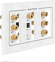 Vista 4 de Fosmon HD8006 placa de pared de 3 grupos para sonido envolvente 7.1 de Home Theater con uniones de cobre chapadas en oro. Blanco