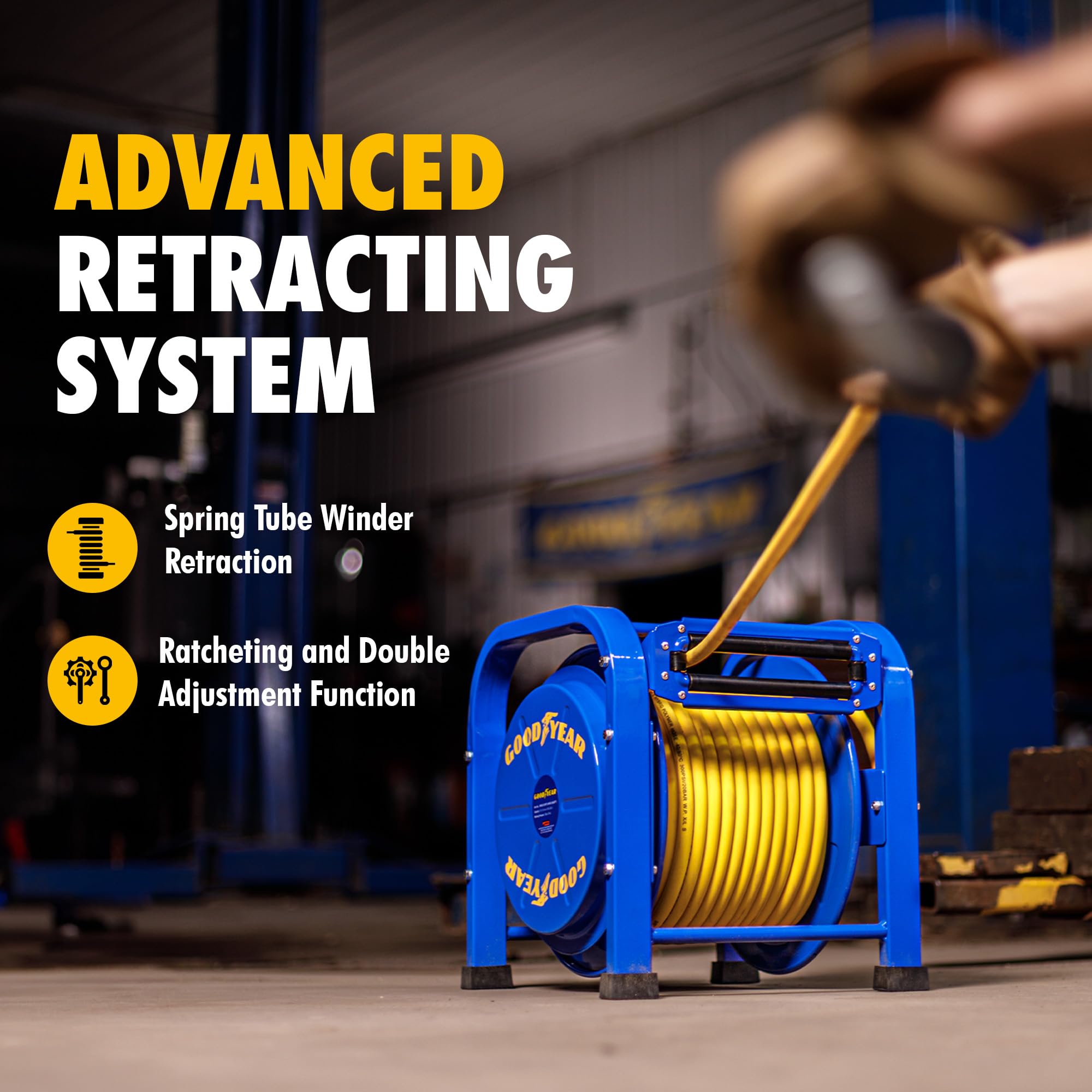 GOODYEAR Elite Heavy Duty Pro Spring Driven Steel Retractable Hose Reel (3/8 in. x 100 ft.), with 2 Years Warranty