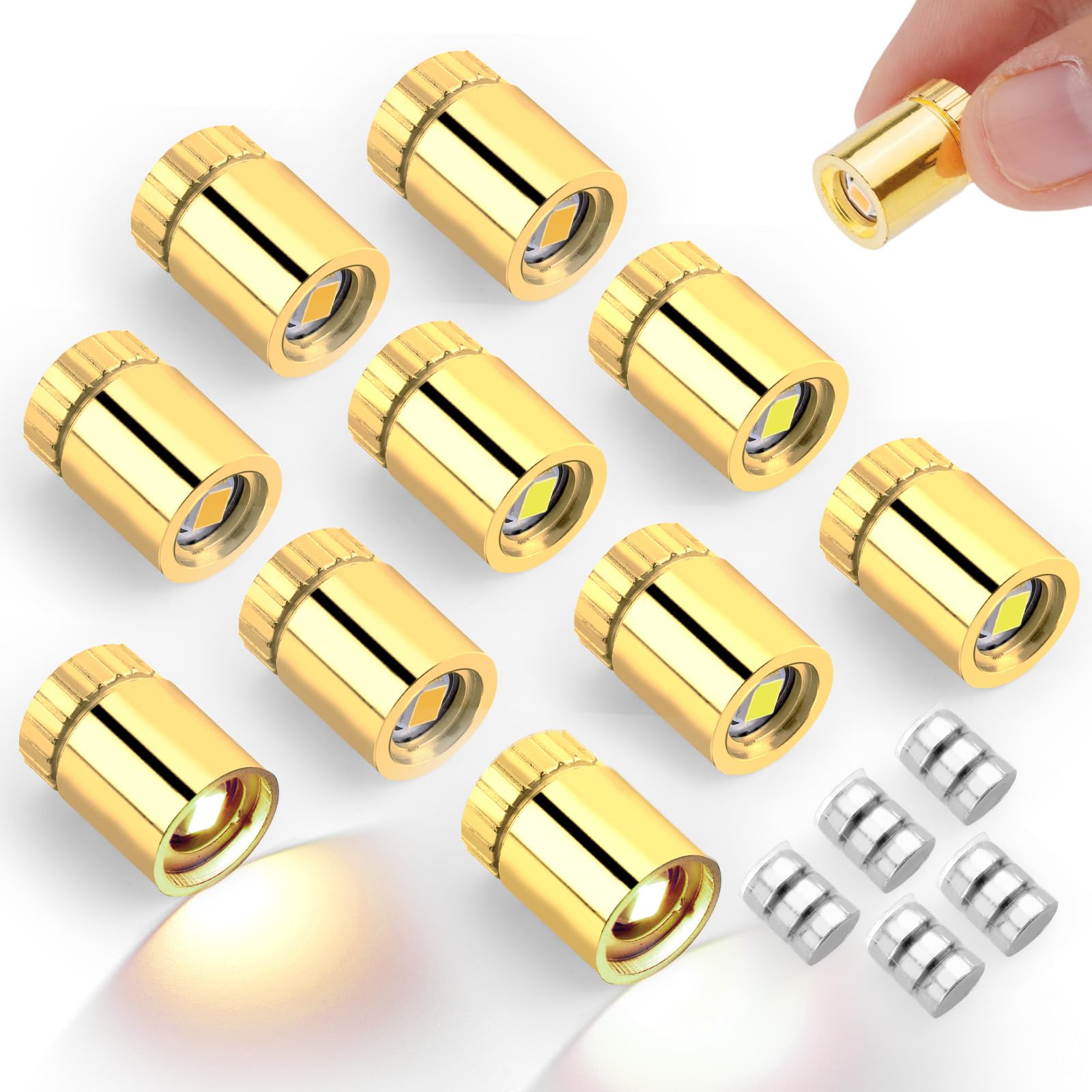 BTFO 10pcs Mini LED Light with 5pcs Battery, Battery Powered Small Miniature LED Lights with Gold Shell for Dollhouse DIY Crafts Toy Building Blocks Party Decorations (Warm White, Cold White)