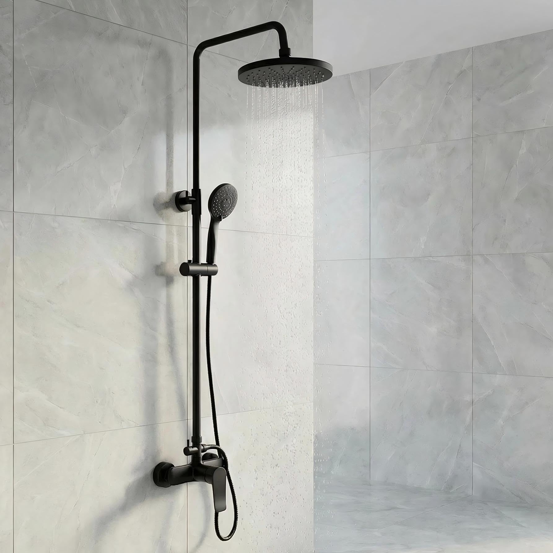 YOOZENA Duscharmatur Komplettset,Duschsystem mit Regendusche, 3 Strahlarten Duschkopf, Duscharmatur Schwarz，Regendusche mit armatur