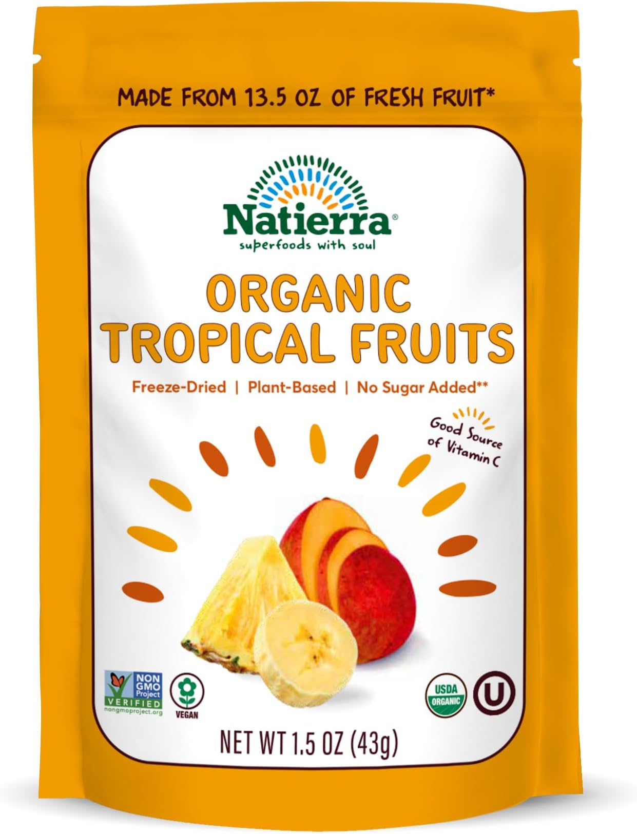 NATIERRA Nature's All Foods Organic Freeze-Dried Tropical Fruits | Non-GMO & Vegan | 1.5 Ounce