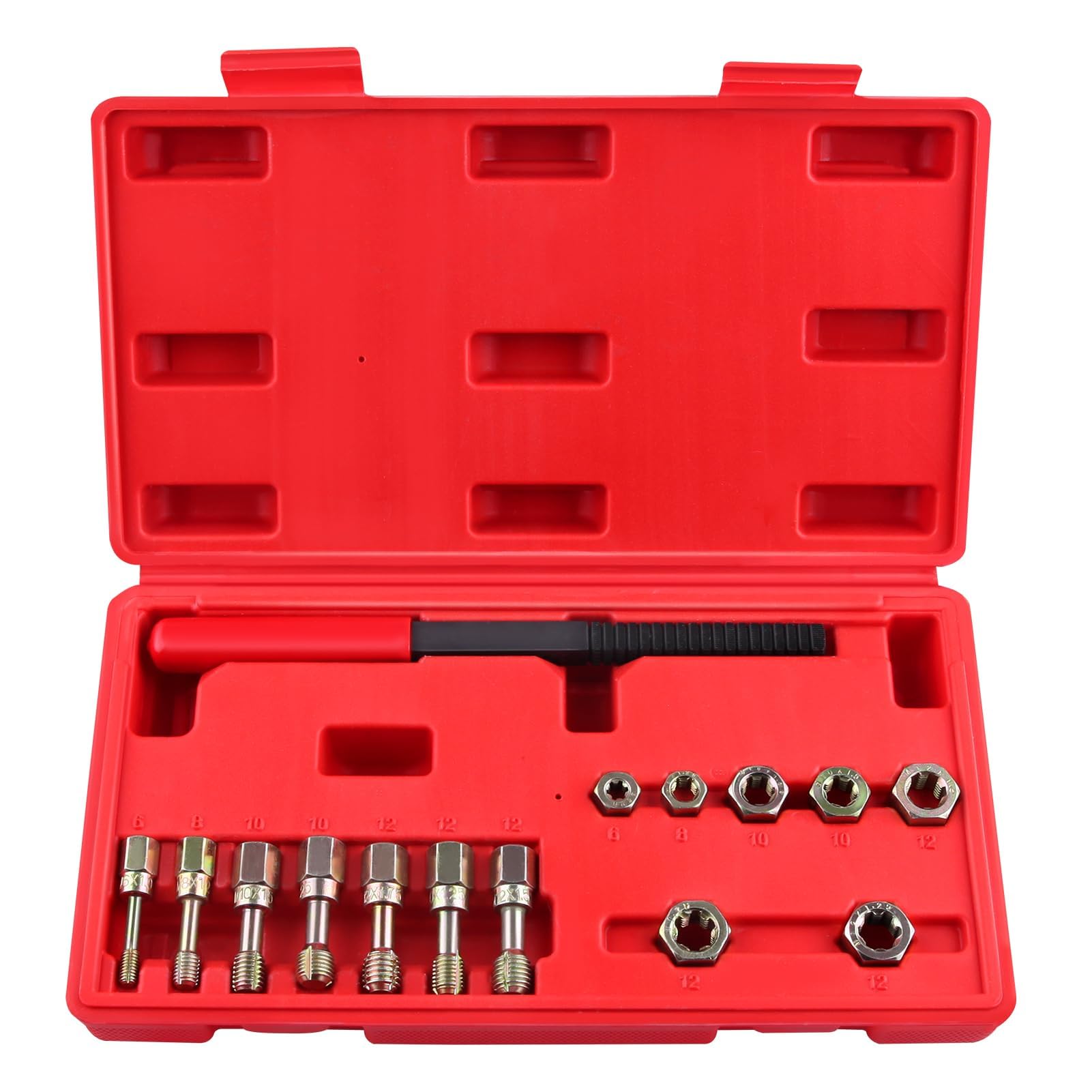 LEONTOOL 15 Stück Metrisches Gewinde Chaser Set, M6 M8 M10 M12 Gewinde Restorer Werkzeug Enthält 7 Gewindebohrer 7 Schneideisen 1 Gewindefeile, Universal Gewindereiniger Werkzeug Gewinde Nachfädeln