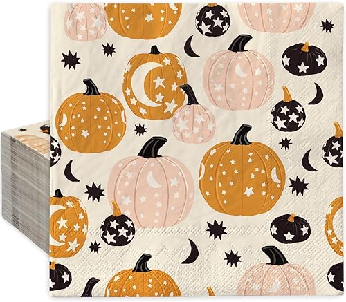 Paquete de 80 servilletas de papel de otoño de 6.5 pulgadas, servilletas de calabaza naranja y rosa, servilletas desechables cuadradas para