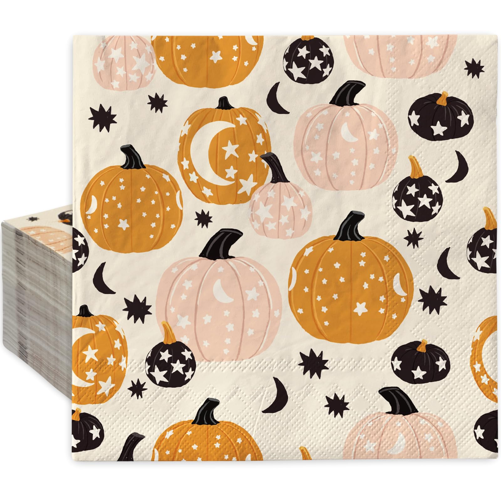 AnyDesign 80 Pack Fall Paper Napkins 6.5 Inch Orange Pink Pumpkin Napkins Disposable Square Luncheon Dinner Napkins for Thanksgiving Autumn Birthday