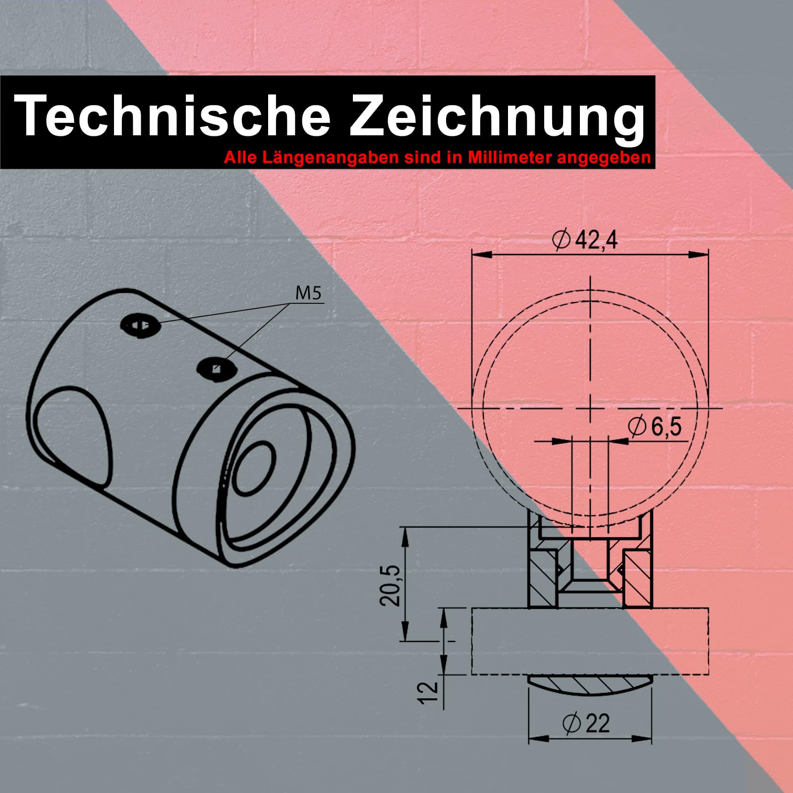 PRIOstahl Querstabhalter Stabhalter mit Durchgangsbohrung Traversenhalter - 10 Stück für Rundstab 12 mm Anschluss: 42,4 mm für Querstäbe Relinggeländer Geländerbau Rostfrei aus Edelstahl V2A