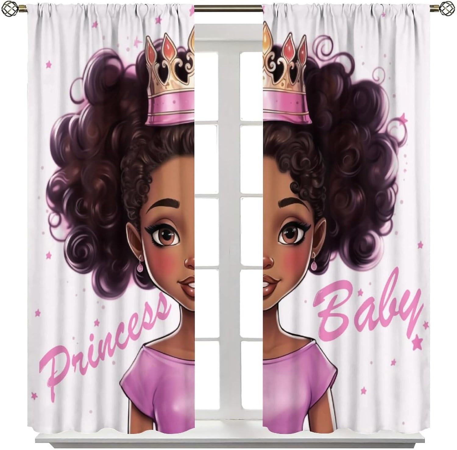 African American Black Girl Curtains Princess Pink Cute Beautiful Girl Rod Pocket Blackout Window Treatment for Kids Girls Bedroom Study Room Living Room Home Decro 42" W X 45" L