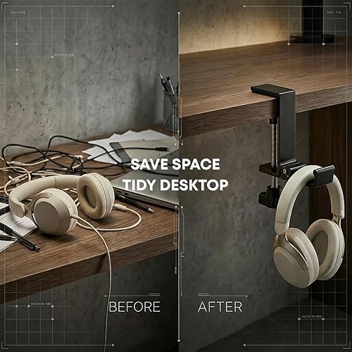 Miniatura 3 de JAKO Headphone Stand for Desk, Aluminum Alloy Foldable Headphone Holder - Headset Stand Hook Mount, PC Gaming Headset Holder Under Desk Clamp for