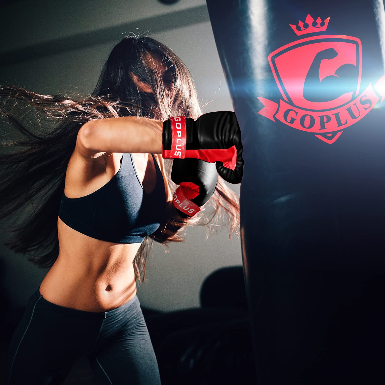 COSTWAY Sacco da Boxe per Adulti 29 kg | Sacco da Boxe Appeso con Guanti, Gancio e Fasce per Mani, Ideale per Muay Thai, Karate e Taekwondo
