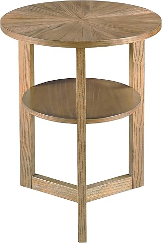 Miniatura 8 de PADMA HOUSE Mesa auxiliar redonda de madera de 19.3 pulgadas, mesa auxiliar redondeada de madera maciza de 2 niveles, mesa auxiliar circular con