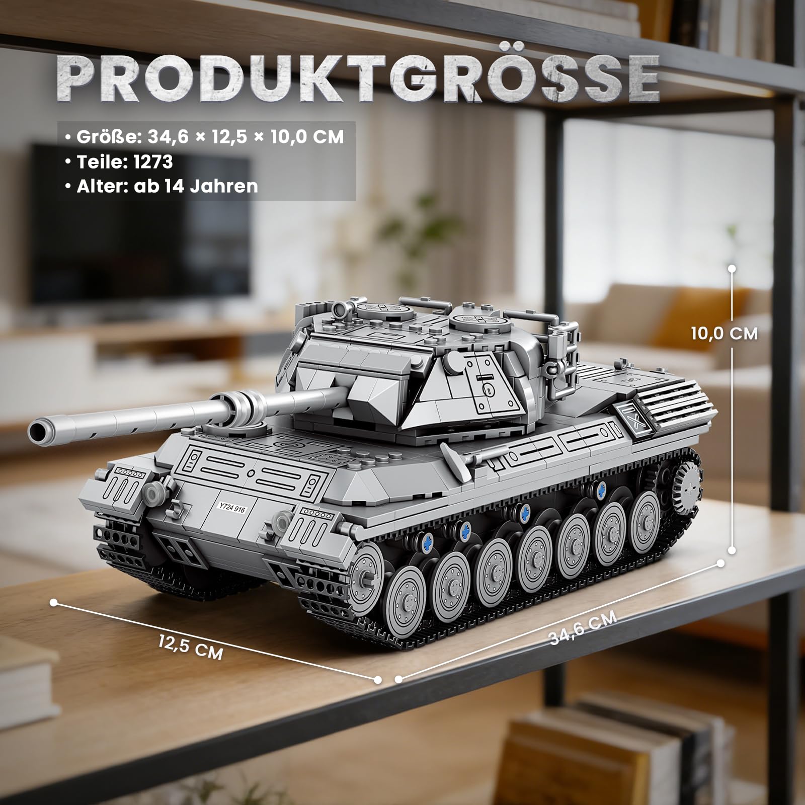 Reobrix 77038 Leopard 1 Panzer Modellbausatz, Klemmbausteine für Erwachsene | Maßstab 1:26, Beweglich Turm, Ketten und Kanone, Militärpanzer, Militärfahrzeuge, World of Tanks Lizenziert, 1273 Teile
