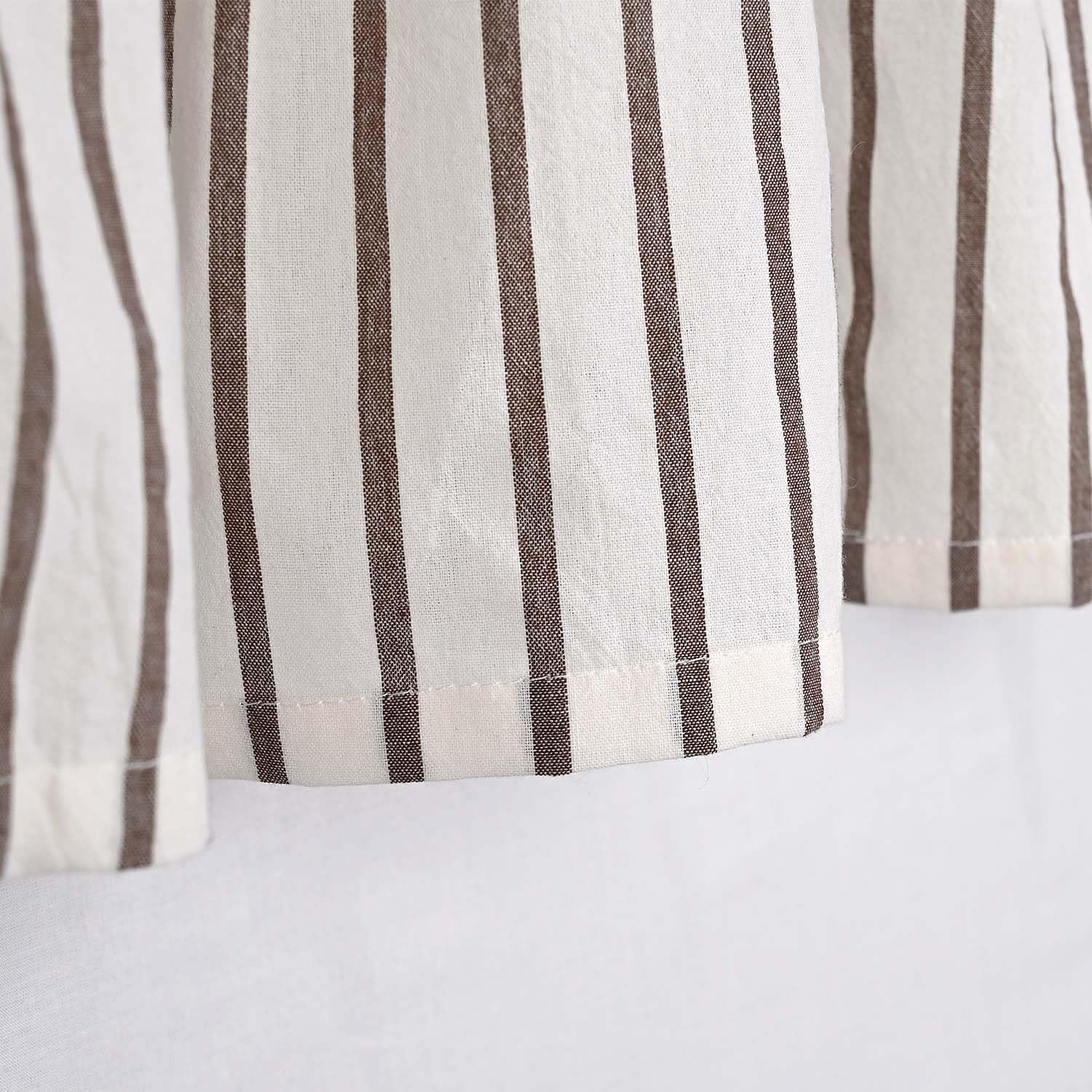 DOSLY Ides Farmhouse Rustic Taupe Cotton Valance Curtain, Brown Striped Pleated Design with Coconut Buttons, Multi-Room Window Treatment for Kitchen Living Room Bedroom, 52" W x 18" L