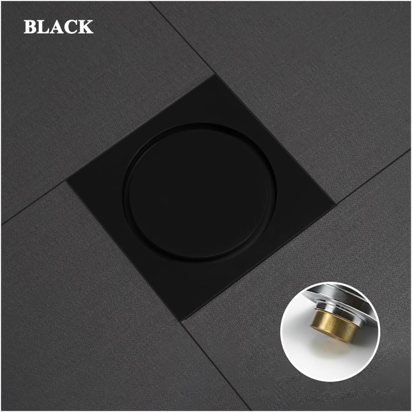 10 * 10CM, Large Drainage Black, Floor Drain Brass Bath Square Kitchen Toilet Shower Room Cover(Black Brass Core)
