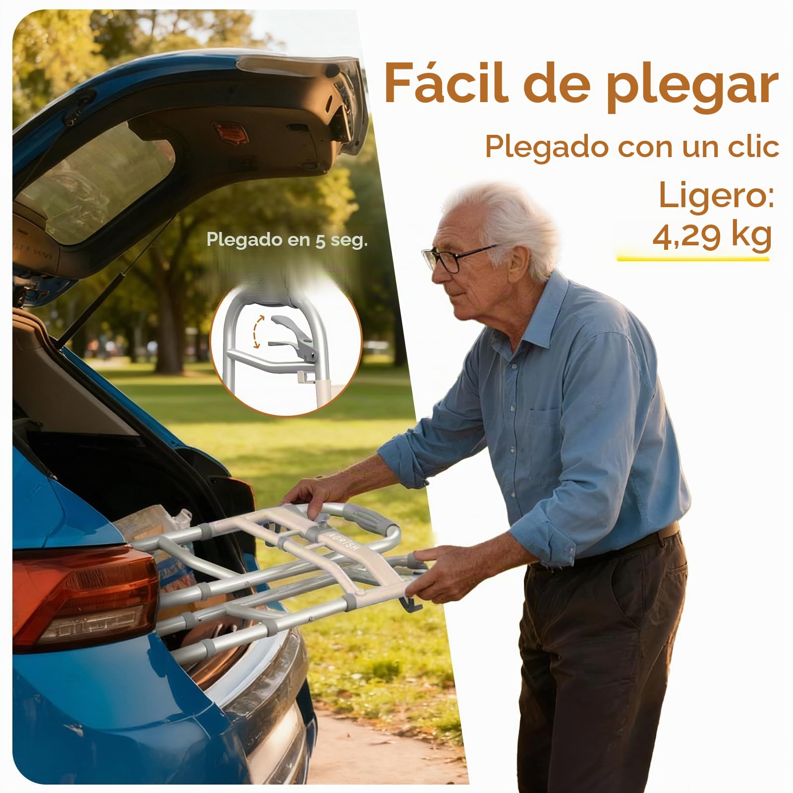 Andador Estrecho Plegable para Personas Mayores – Marco Ligero con Ruedas, Altura y Anchura Ajustables, Bastón Andador para Discapacitados, Capacidad 159 kg