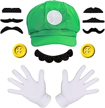 iZoeL Mario und Lui gi Kostüm Accessories Mütze Hut Handschuhe Bart gelb Knöpfe Faschingkostüme für Fasching Karneval Halloween Cosplay Mottoparty Kostüm für Damen Herren