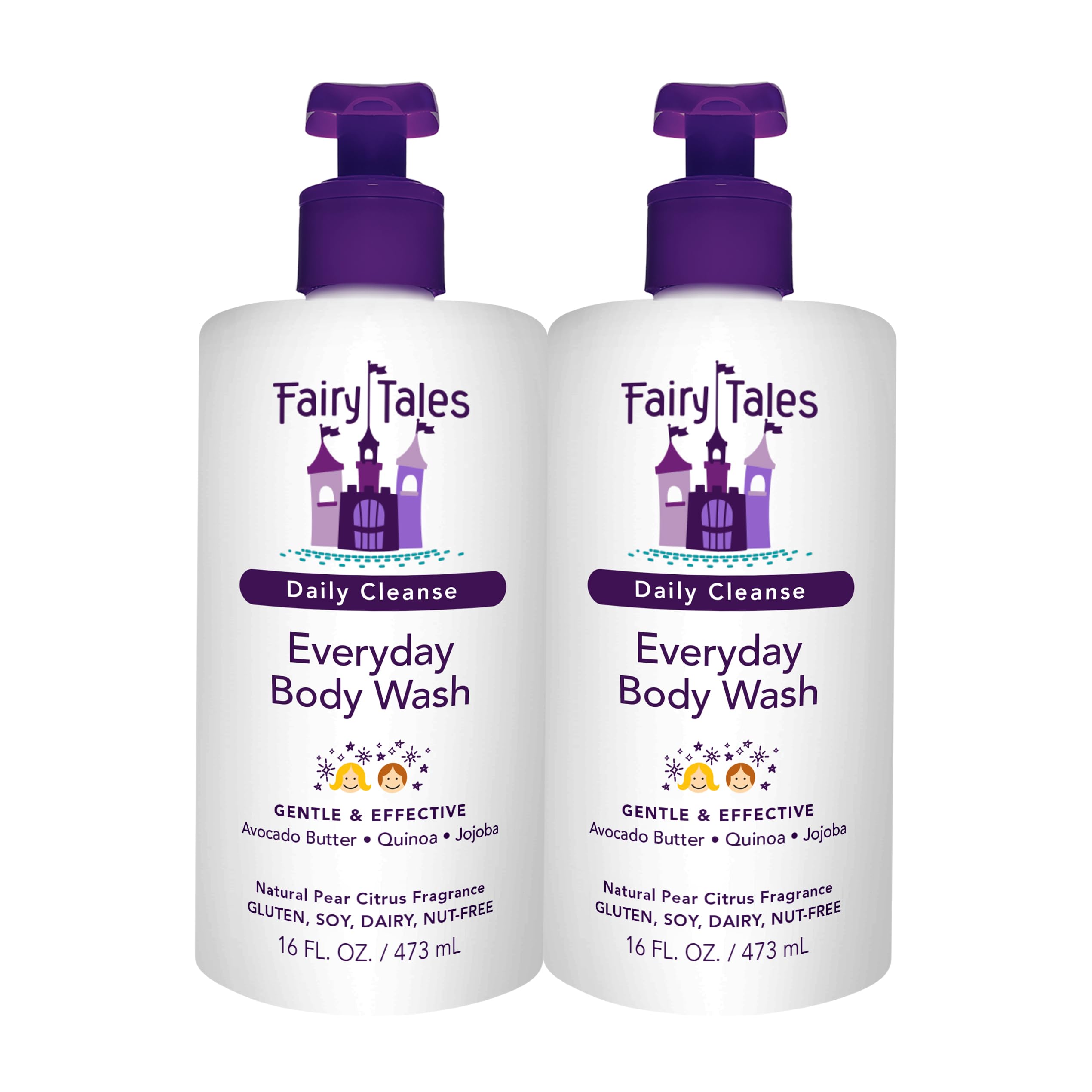 Fairy Tales Daily Cleanse Everyday Kids Body Wash - Soap for Bath or Shower, Body Wash For Kids With Clean and Natural Ingredients, Delicious Pear Citrus Scent – 16 oz. (2 Pack)