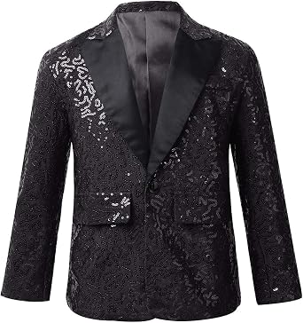 بدلة بدلة زر واحدة من Kids Boys Shiny Sequins لحفلة الزفاف