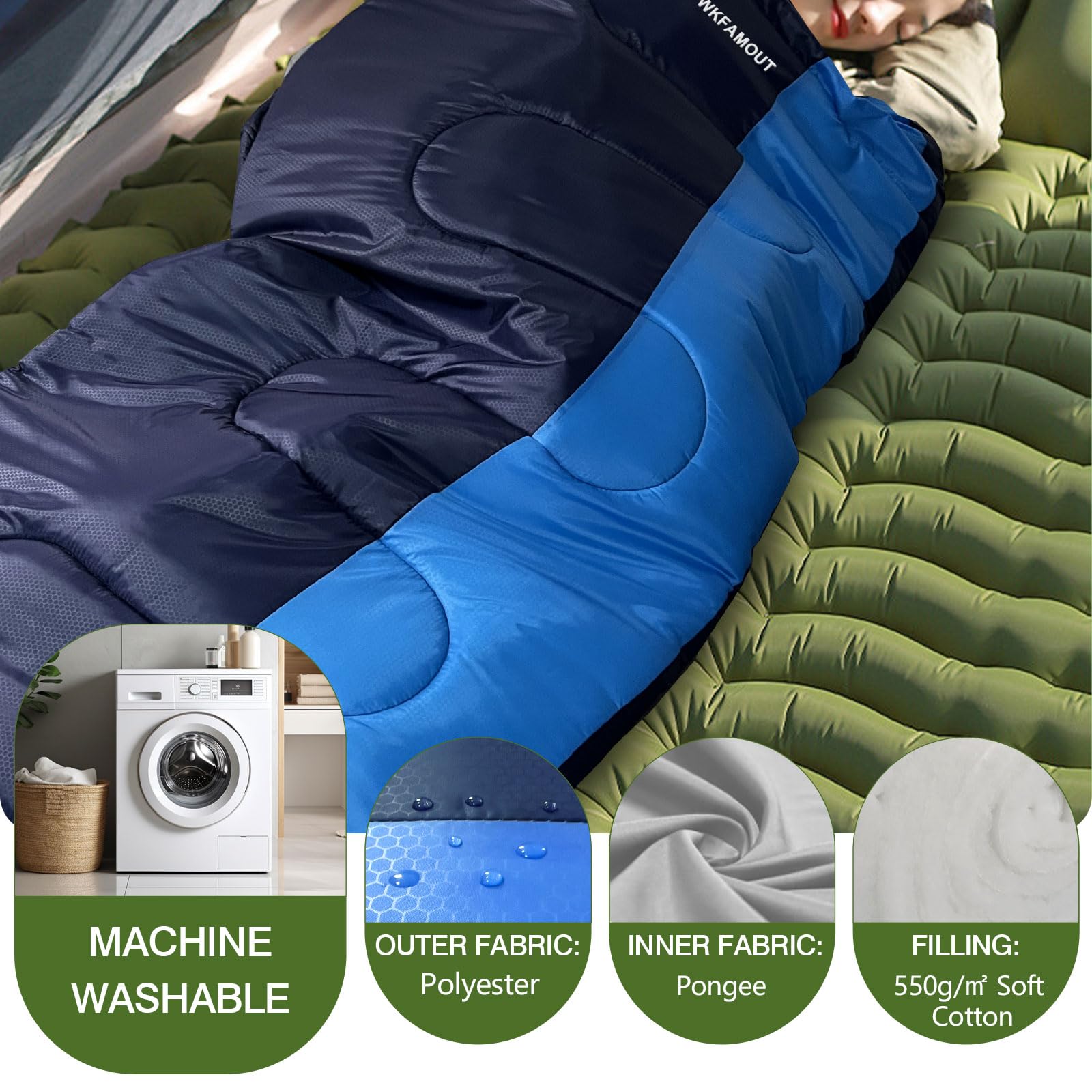 XL 10 Grados Saco de Dormir para Adultos Lavable a Máquina con Bolsa de Compresión para 3-4 Temporadas Camping Senderismo Outdoor Multicolor