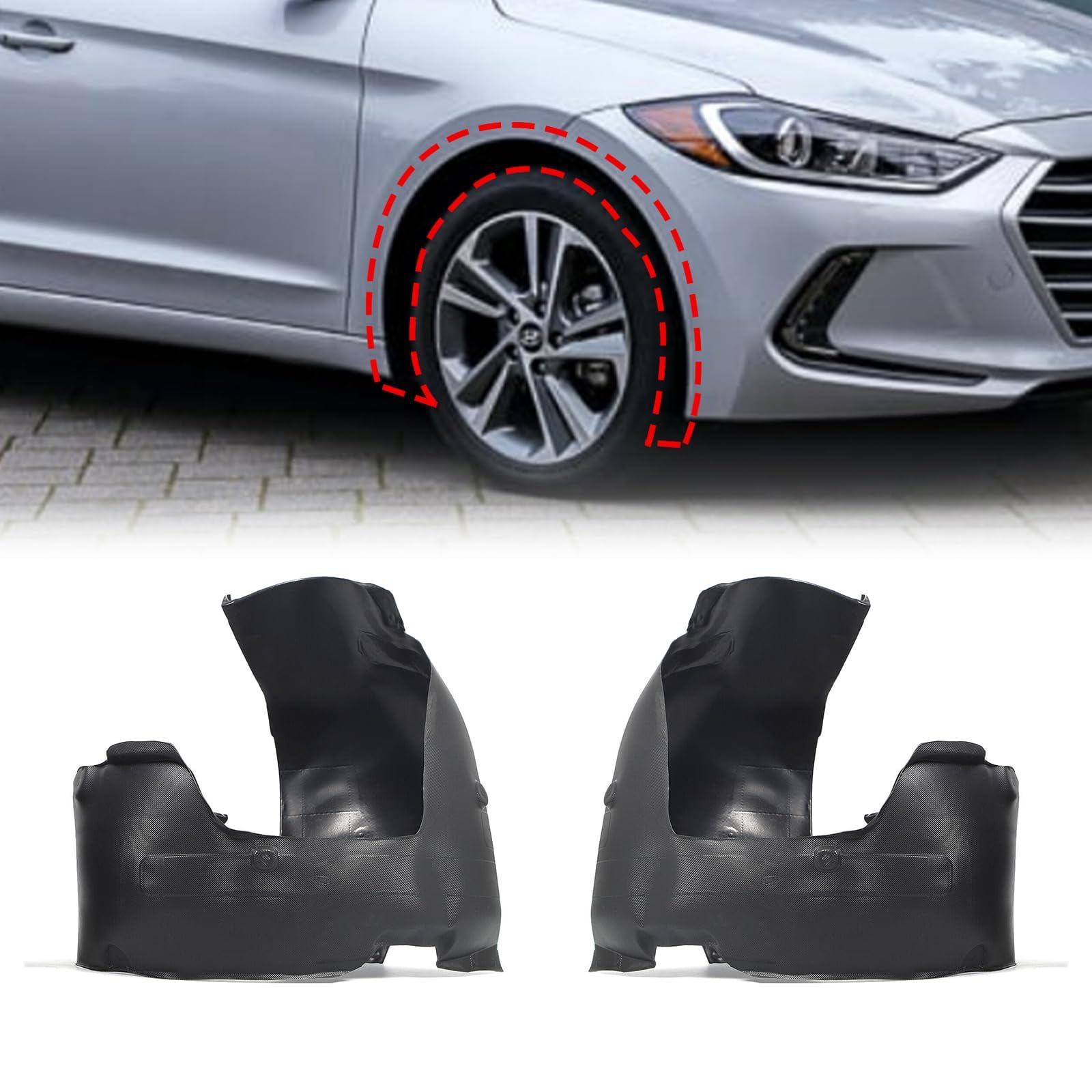 Front Fender Liner Set, Fit for Hyundai Elantra Sedan 2017 2018, Replace# 86811F3000 86812F3000, HY1248159 HY1249159, Driver & Passenger Side, Wheel Liner Splash Guard