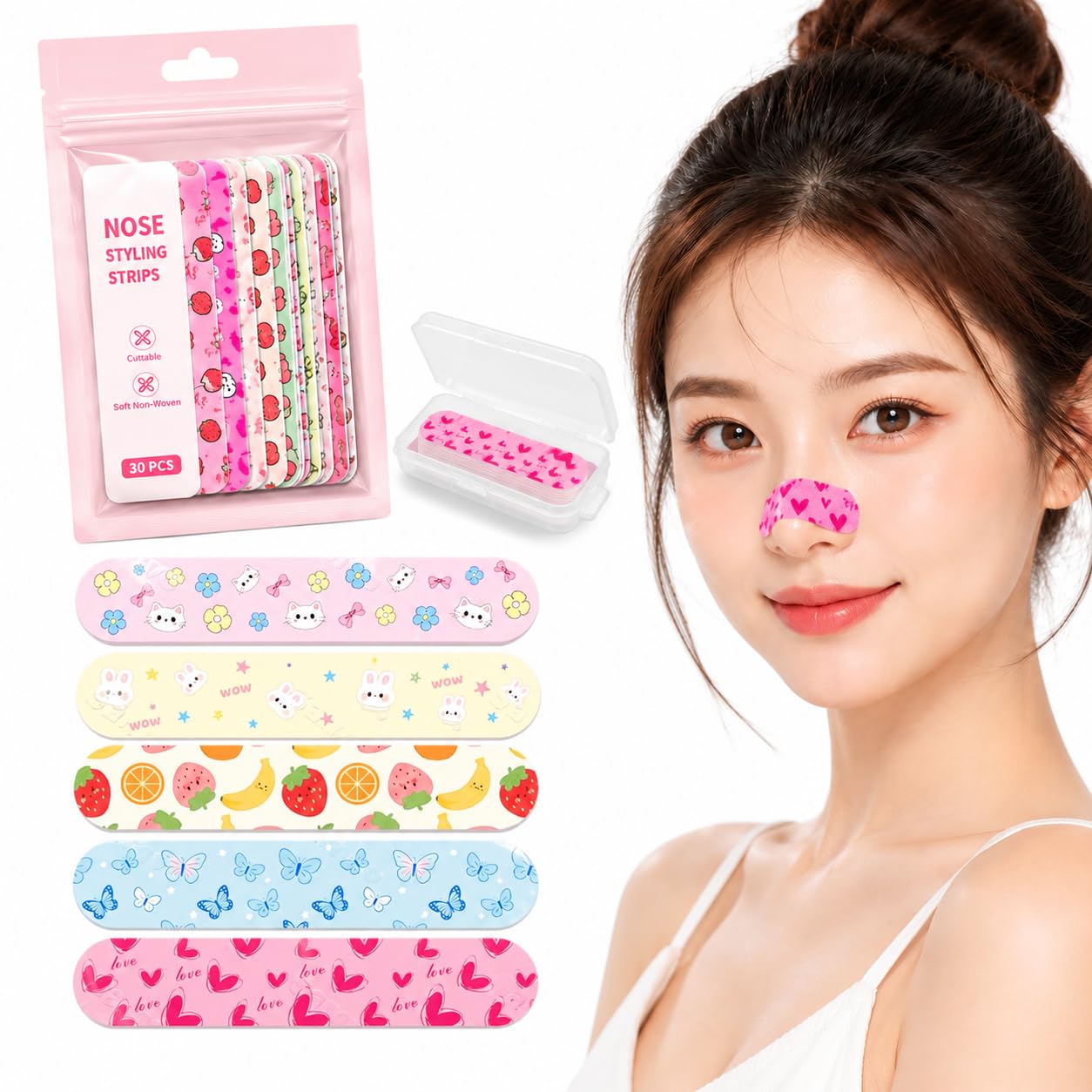 Contour Nose Tape for Women, Cute Printed Nose Strips，120PCS-QZLX
