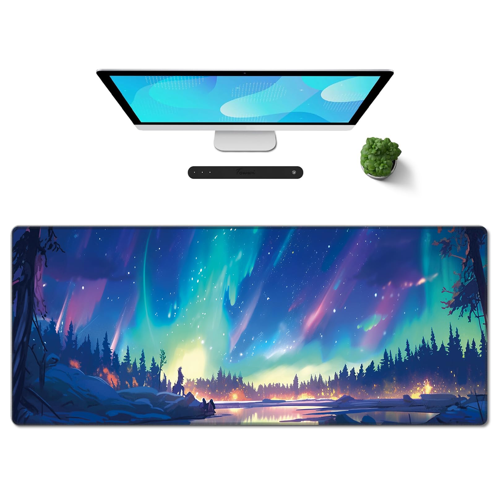 Galdas Gaming Mouse Pad XXL XL Large Long Extended Big Mousepad Non-Slip Rubber Keyboard Mouse Pad with Stitched Edges for Laptop Home Office (31.5x11.8x0.08 Inch) … (Aurora)