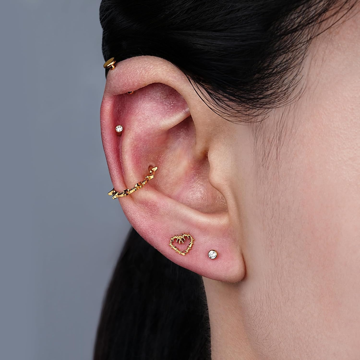 FINE4U Hollow Heart Piercing Jewelry Collection - ASTM F136 Titanium Internally Threaded Flat Back Stud for Cartilage, Helix, Conch