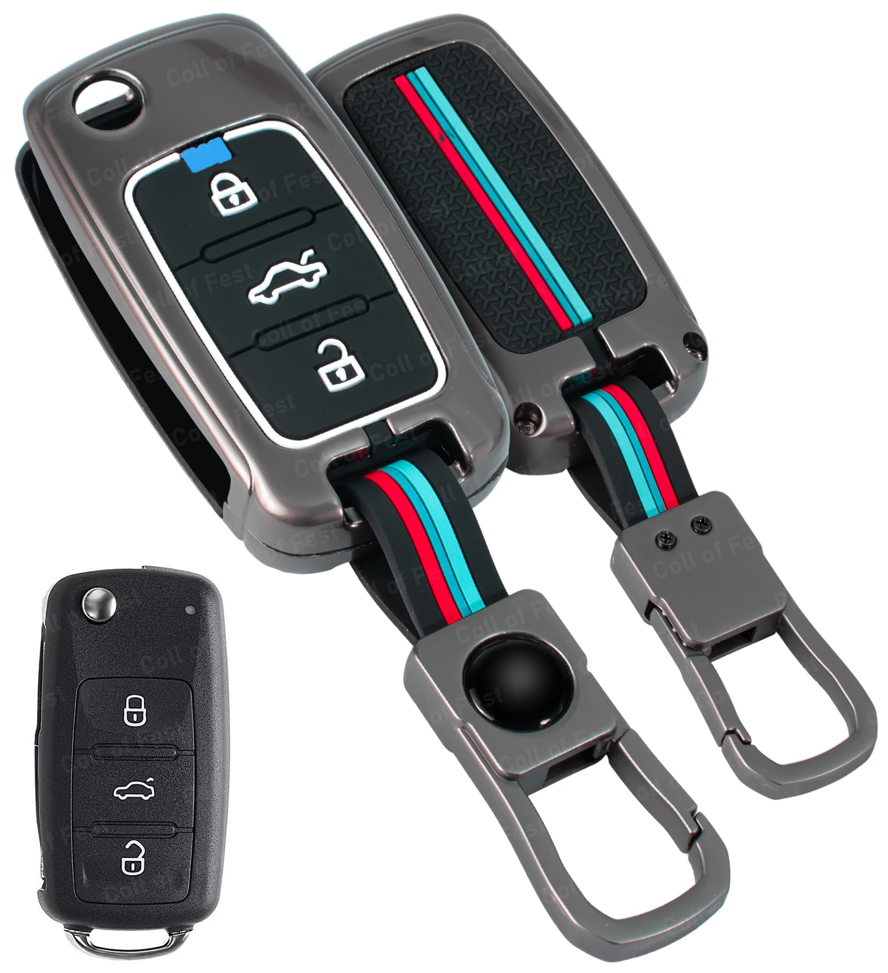 Coll of Fest Metal Silicon Key Cover Compatible With Polo Vento Jetta Ameo Passat And Skoda Rapid Laura Superb Octavia Fabia Yeti 3 Button Flip Key Feature Visible In Low-Light Condition, Multicolor-image-46