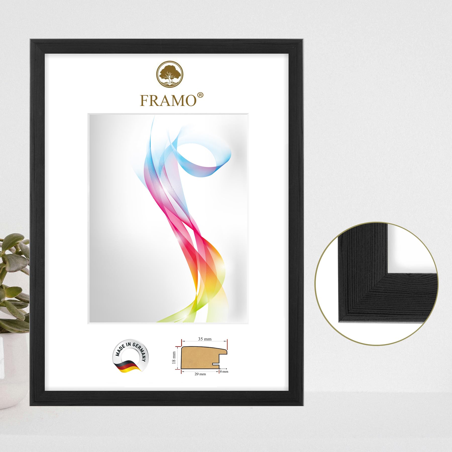 FRAMO Marco de fotos en madera 65 x 65 cm (Dimensión de la imagen) cuadrado de Pino Negro | Tamaño seleccionable | Pósters | Puzzle | Collage | A medida | personalizados