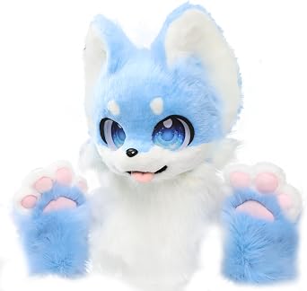 Blue Fox Fursuit Furry Head Paws Fluffy Handmade Animal Costume Set for Cosplay Halloween Fursona Outfit