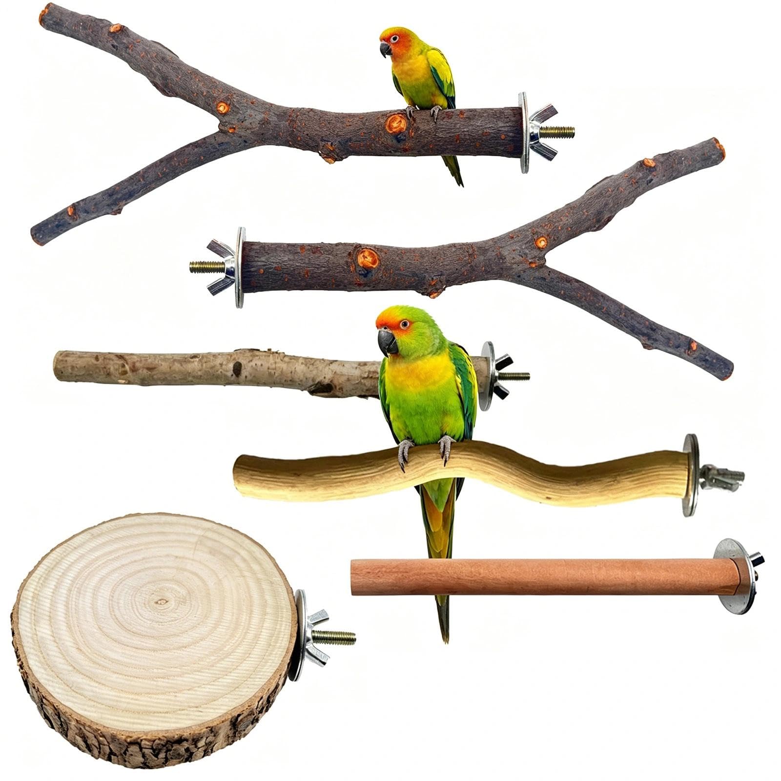 Juego de 6 piezas de elementos de madera natural, juego de perchas naturales, juguete para cacatúas, juguete para cacatúa, pájaro, pájaro, pájaro, loro, jaula de pájaros