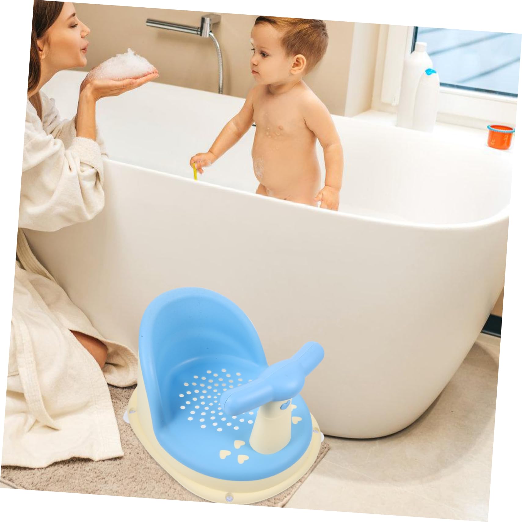 Asiento de Baño para Bebés Respaldo Azul Pp, Estable y Antideslizante