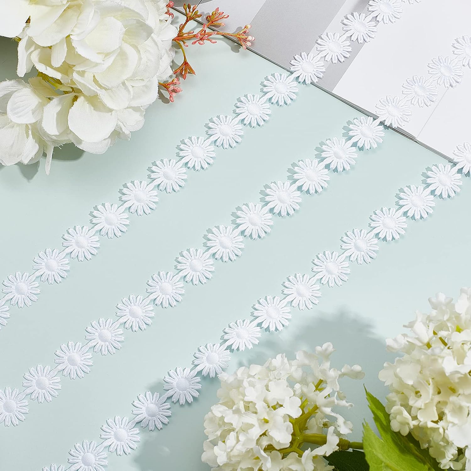PH PandaHall 20 Yards 17mm Daisy Flower Trim Ribbon Polyester