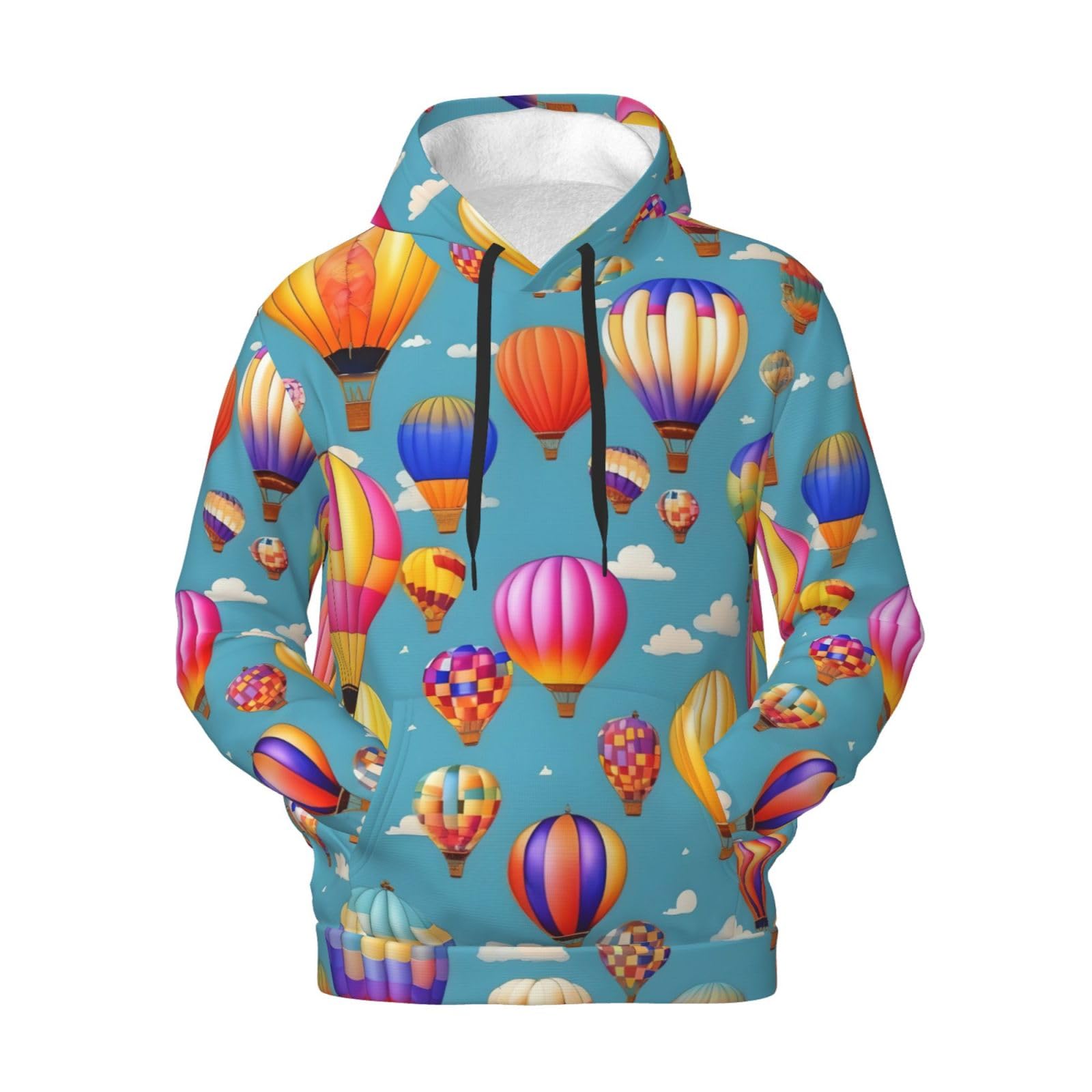 Męska bluza z kapturem z kolorowym nadrukiem balonów na gorące powietrze, casualowa grafika z nadrukiem bluzy z kapturem z kieszenią