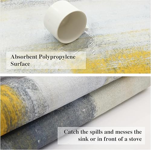Miniatura 4 de MAYHMYO Alfombra de Cocina para Piso Gris y Amarillo Alfombras y Tapetes de Cocina Antideslizantes Lavables 43x122 cm + 43x61 cm Juego de 2