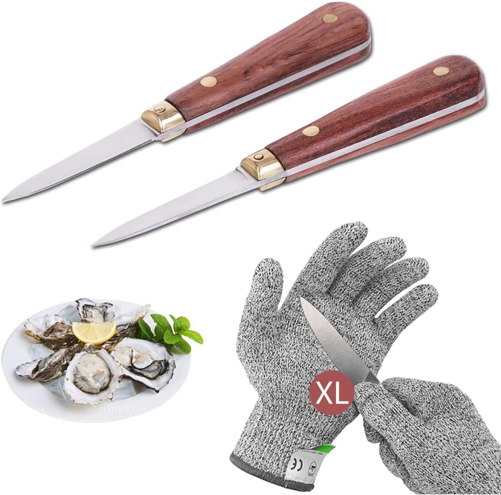 SPEENSUN Oyster Shucking Knife Set - 2 Knife and 1 Glove XL, Not Easy to Break or Bend, More Secure with Glove