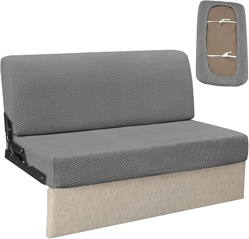 Fundas de sofá para autocaravana para sofá cama, fundas de respaldo y asiento elásticas de 2 piezas para sofás Jackknife (gris)